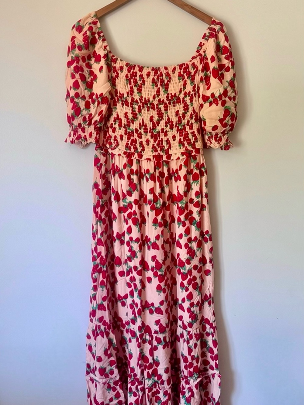 Betsey Johnson Pink Maxi Dress with Red Berry Print